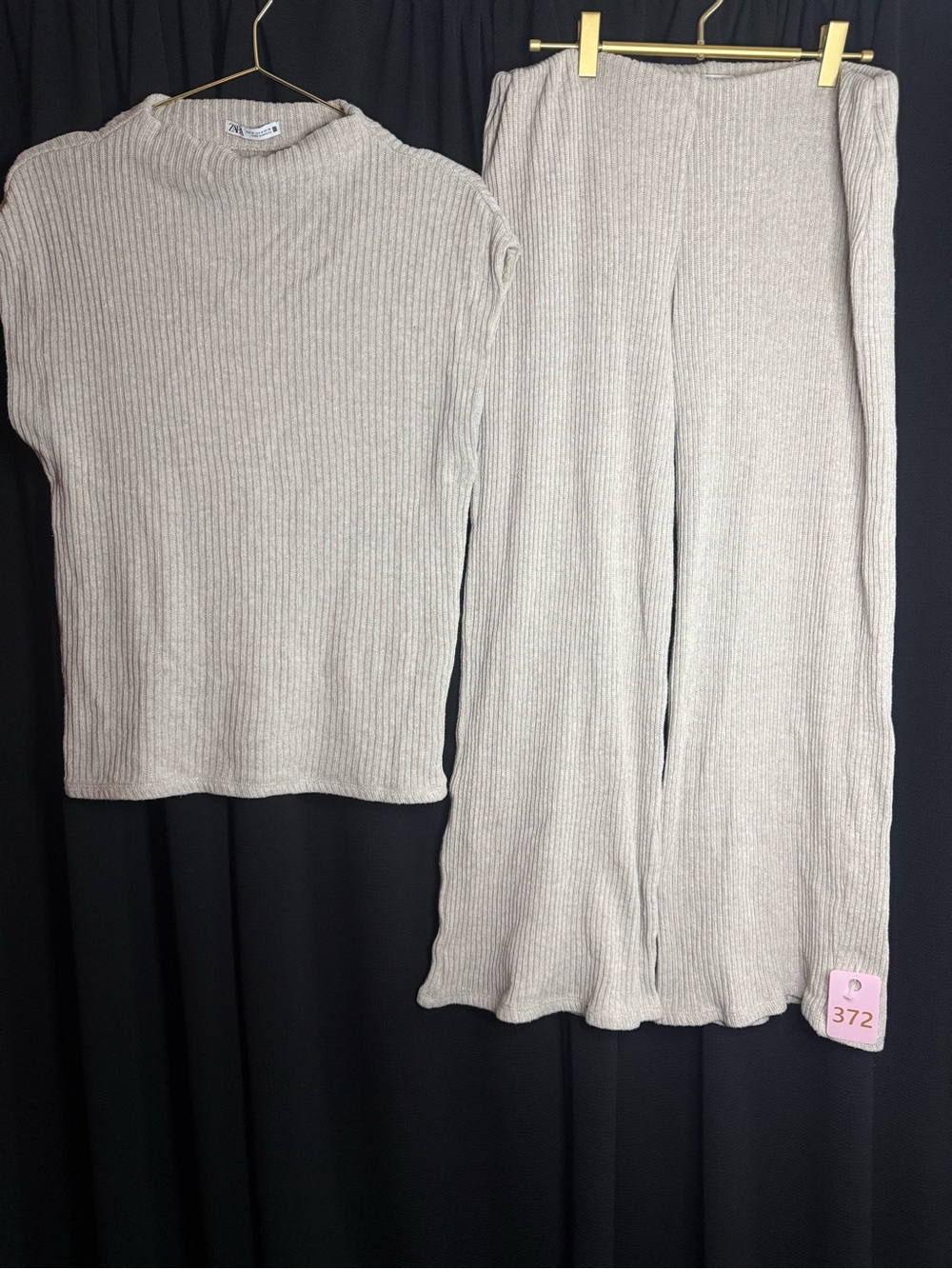 Ribbed Two-Piece Top and Pants Set - Cream (Med Top & Large Bottom)